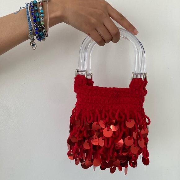 Chic Red Sequin Crochet Mini Bag - Picture 2 of 4